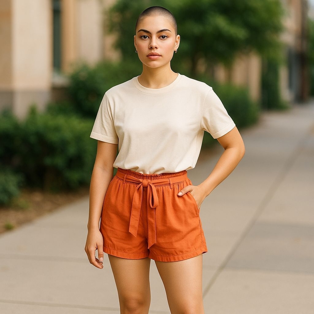 Bella Dahl Womens Large Orange Pull On Belted Satin Relaxed Fit Shorts